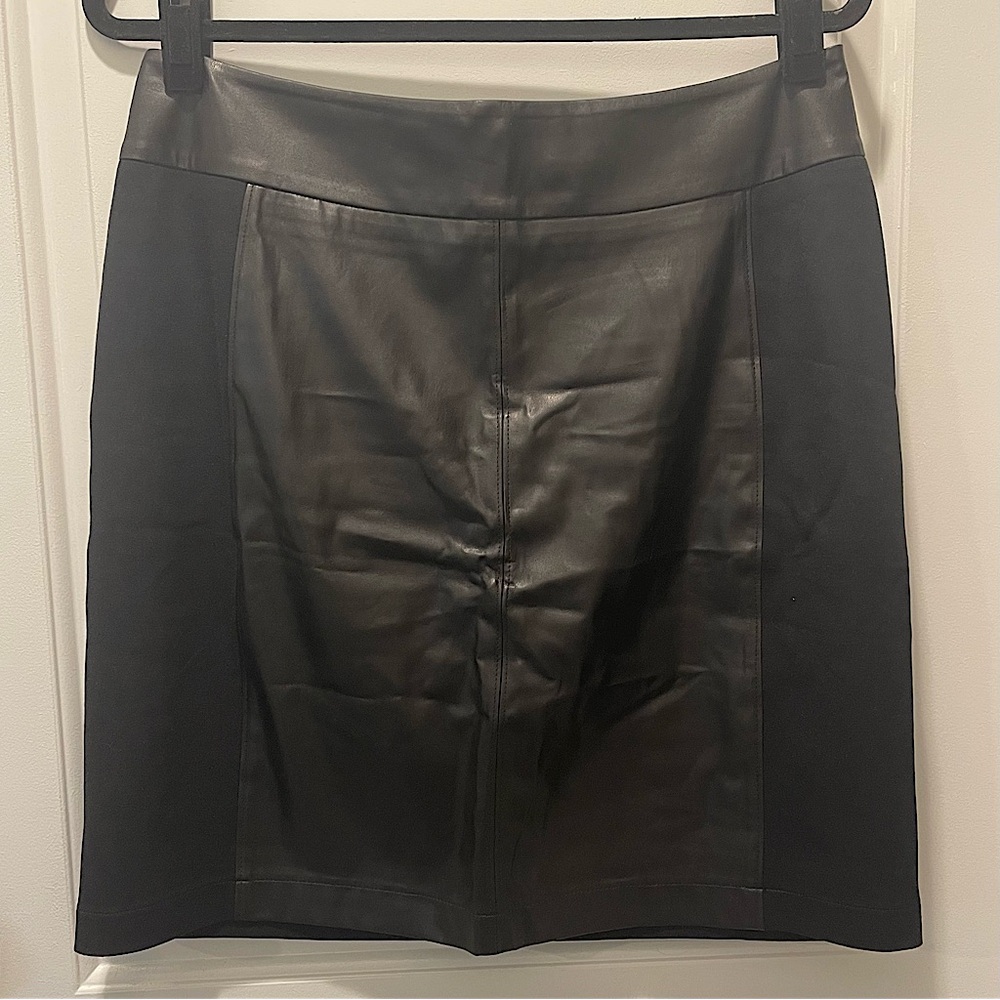 CAbi Miranda Black Faux Leather Pencil Skirt Size 12
